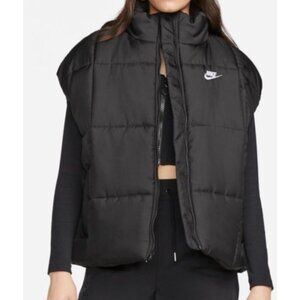 Nike Therma Fit Puffer Vest Women XL Black High Neck Quilted Relaxed Fit Outdoor